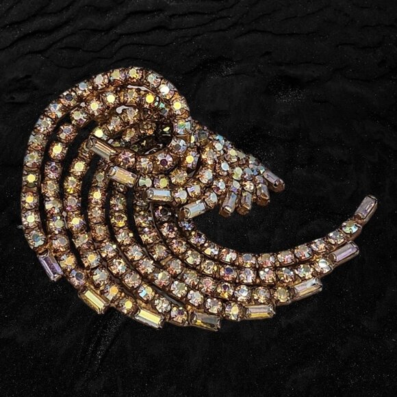 Vintage Unsigned Dimensional Spectacular Wave Ab Rhinestone Brooch (A4790) - Picture 1 of 5